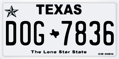 TX license plate DOG7836