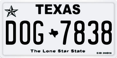 TX license plate DOG7838