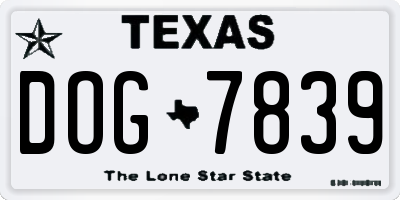 TX license plate DOG7839