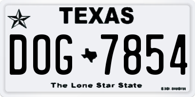 TX license plate DOG7854