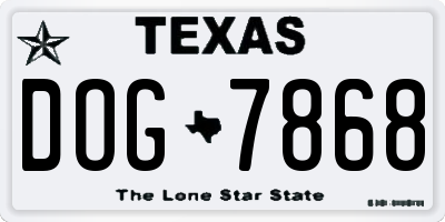 TX license plate DOG7868