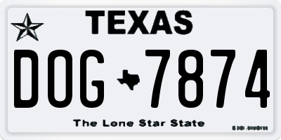 TX license plate DOG7874