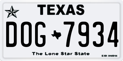 TX license plate DOG7934