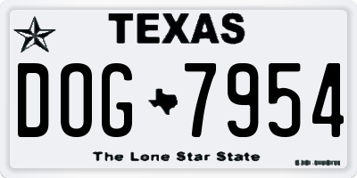 TX license plate DOG7954