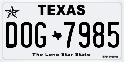 TX license plate DOG7985