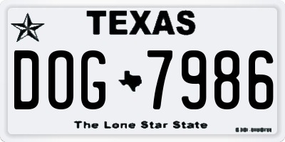 TX license plate DOG7986