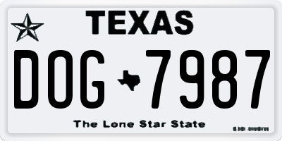 TX license plate DOG7987