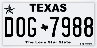 TX license plate DOG7988