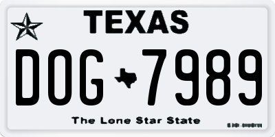 TX license plate DOG7989