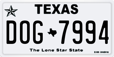 TX license plate DOG7994