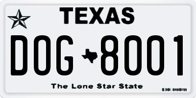 TX license plate DOG8001