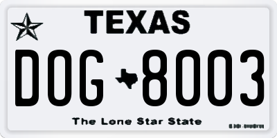 TX license plate DOG8003