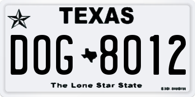 TX license plate DOG8012