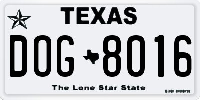 TX license plate DOG8016