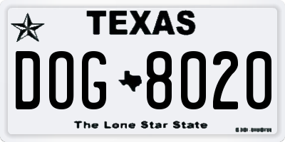 TX license plate DOG8020