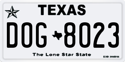 TX license plate DOG8023