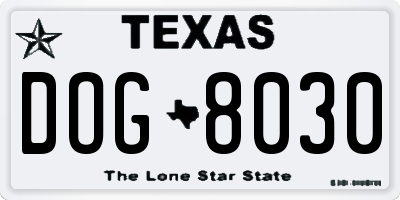 TX license plate DOG8030