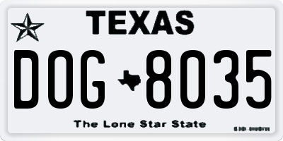 TX license plate DOG8035