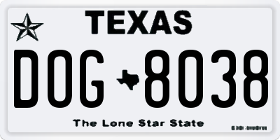 TX license plate DOG8038