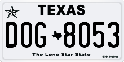 TX license plate DOG8053