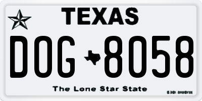 TX license plate DOG8058