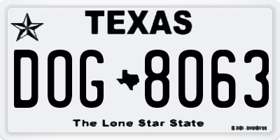 TX license plate DOG8063