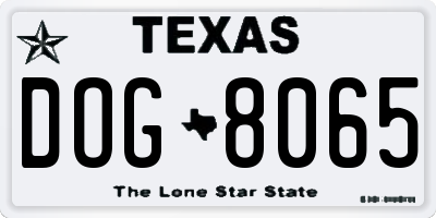 TX license plate DOG8065