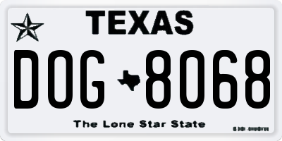 TX license plate DOG8068