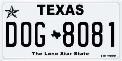 TX license plate DOG8081