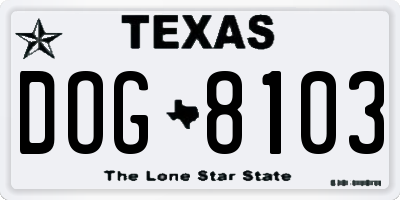 TX license plate DOG8103