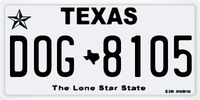 TX license plate DOG8105