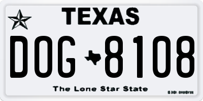 TX license plate DOG8108