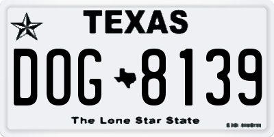 TX license plate DOG8139