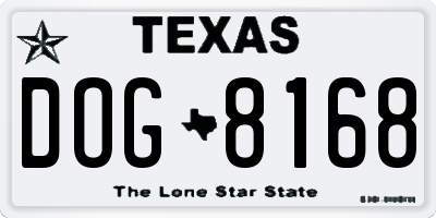 TX license plate DOG8168