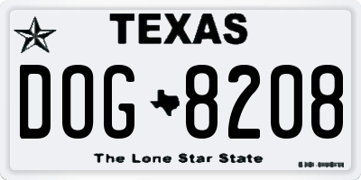 TX license plate DOG8208