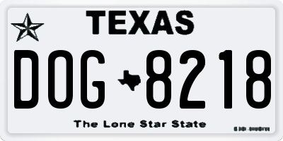 TX license plate DOG8218