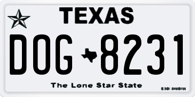 TX license plate DOG8231