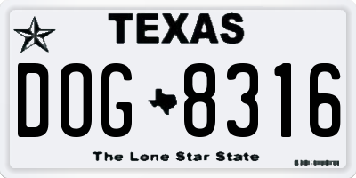 TX license plate DOG8316
