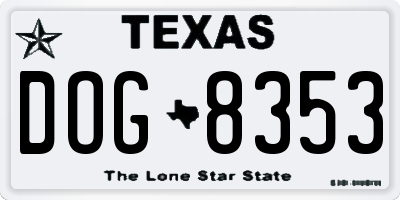 TX license plate DOG8353