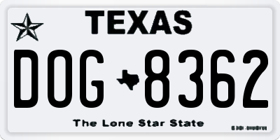 TX license plate DOG8362