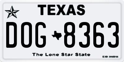 TX license plate DOG8363