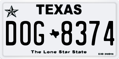 TX license plate DOG8374