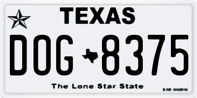 TX license plate DOG8375