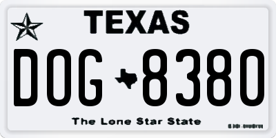 TX license plate DOG8380
