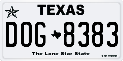 TX license plate DOG8383