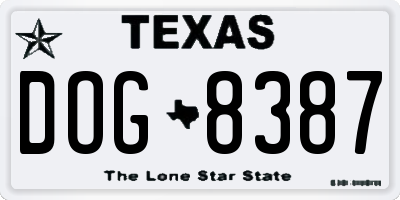 TX license plate DOG8387