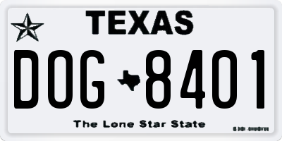 TX license plate DOG8401