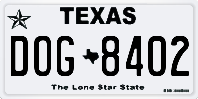 TX license plate DOG8402