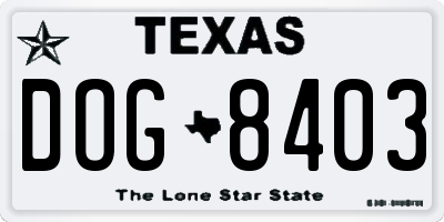 TX license plate DOG8403