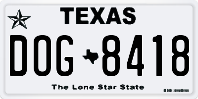 TX license plate DOG8418